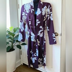 🆕️ Women's Floral Plum Long Duster Lined Maxi Blazer Oversized Belted Jacket